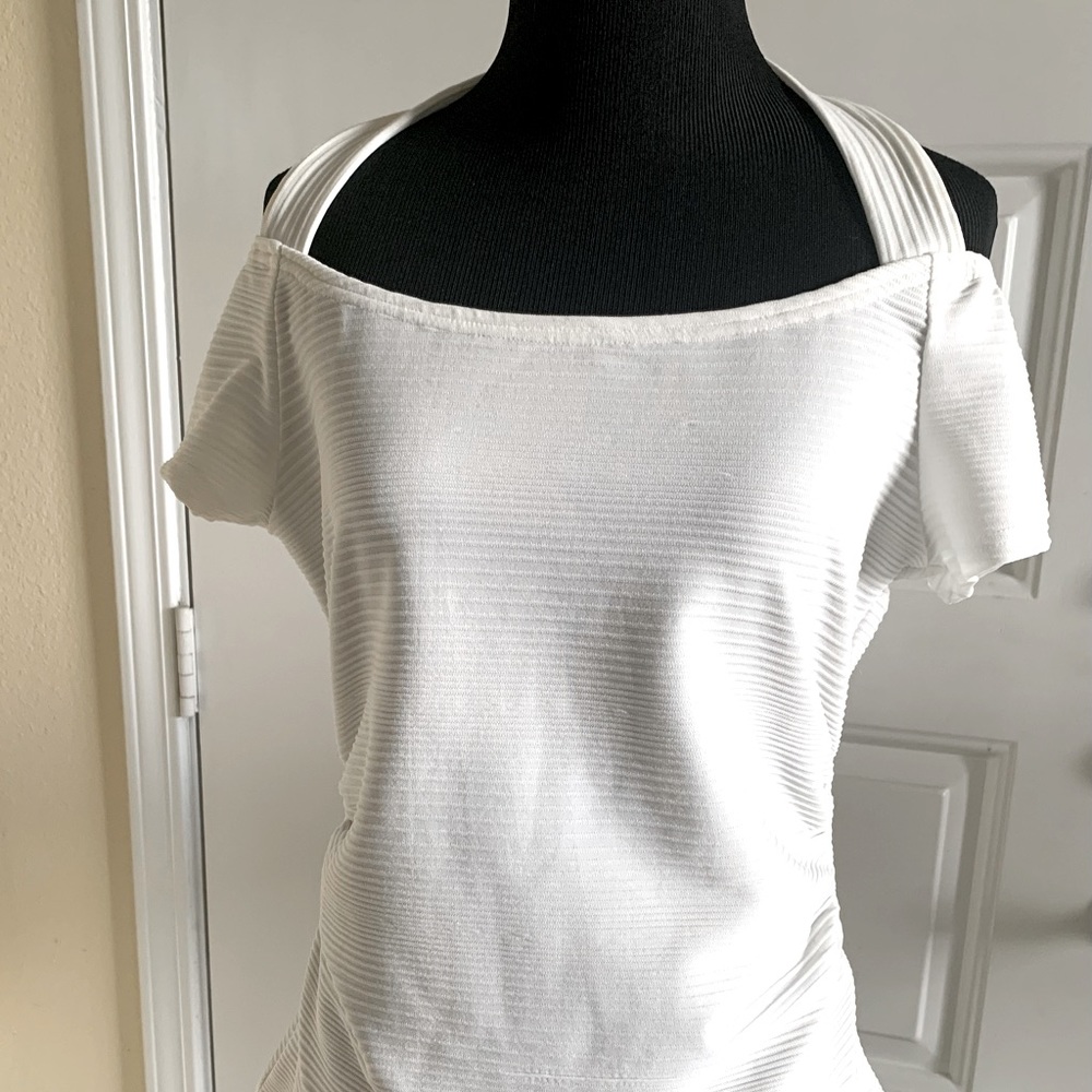 White Stretch Knit Halter Top With Ruched Waist Size M New With Tags